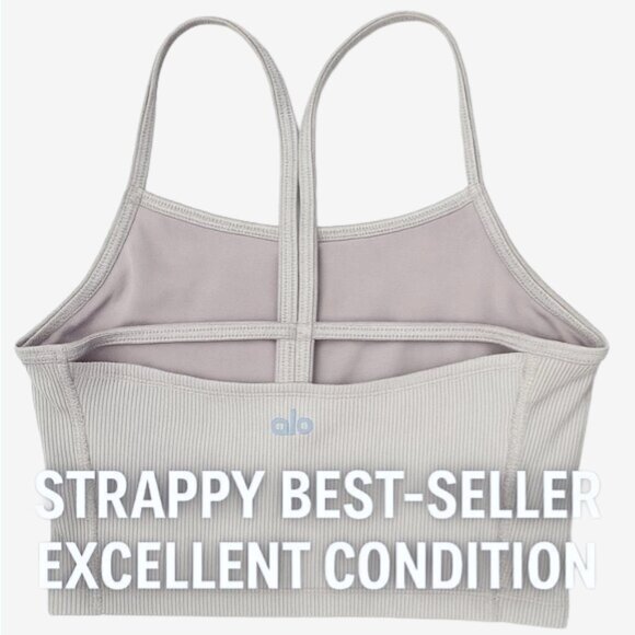 Alo Ribbed Intrigue Bra Tank Gray Size M Excellent Condition Crop Top Active - Picture 1 of 13